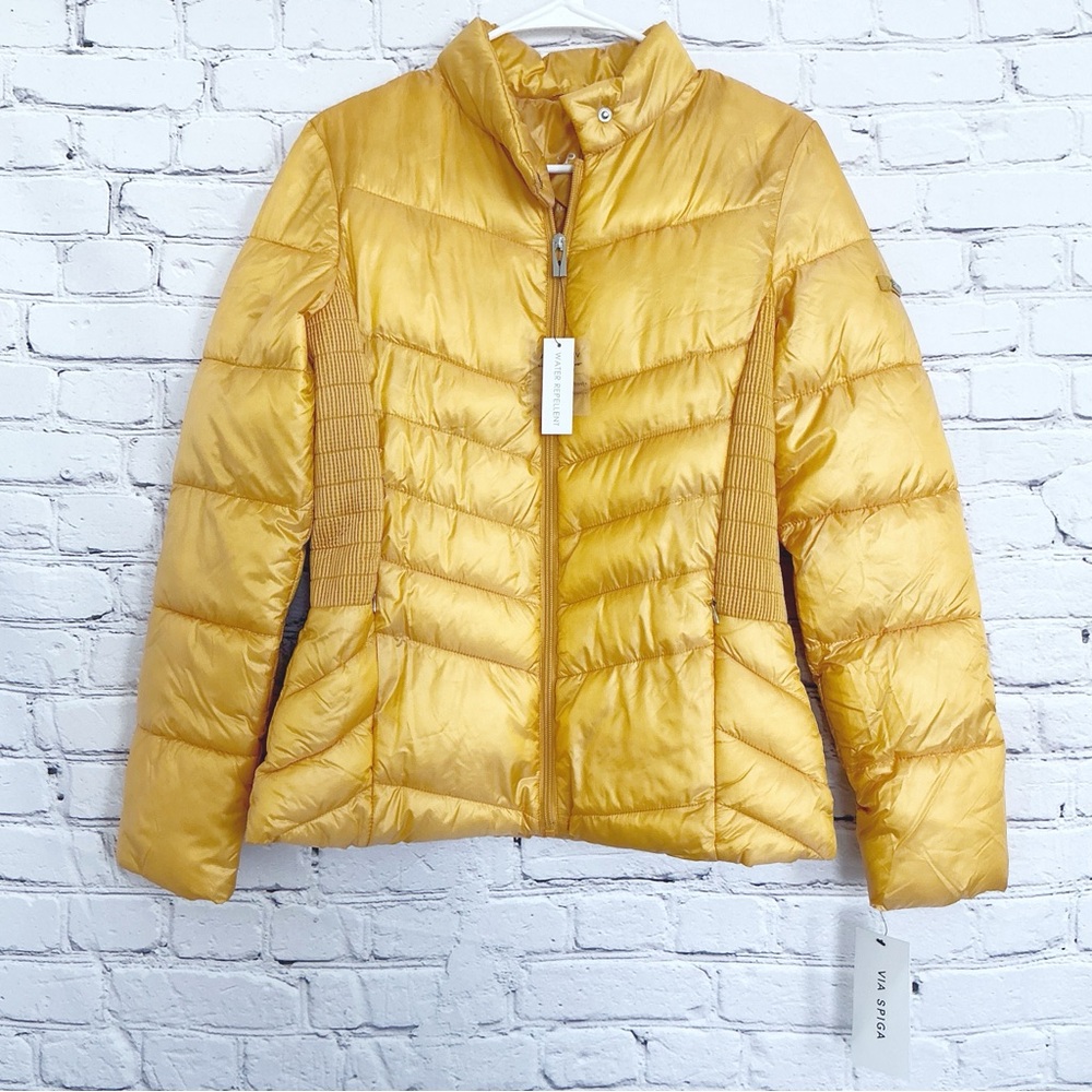 New Via Spiga Yellow Puffer Coat Packable Size Small